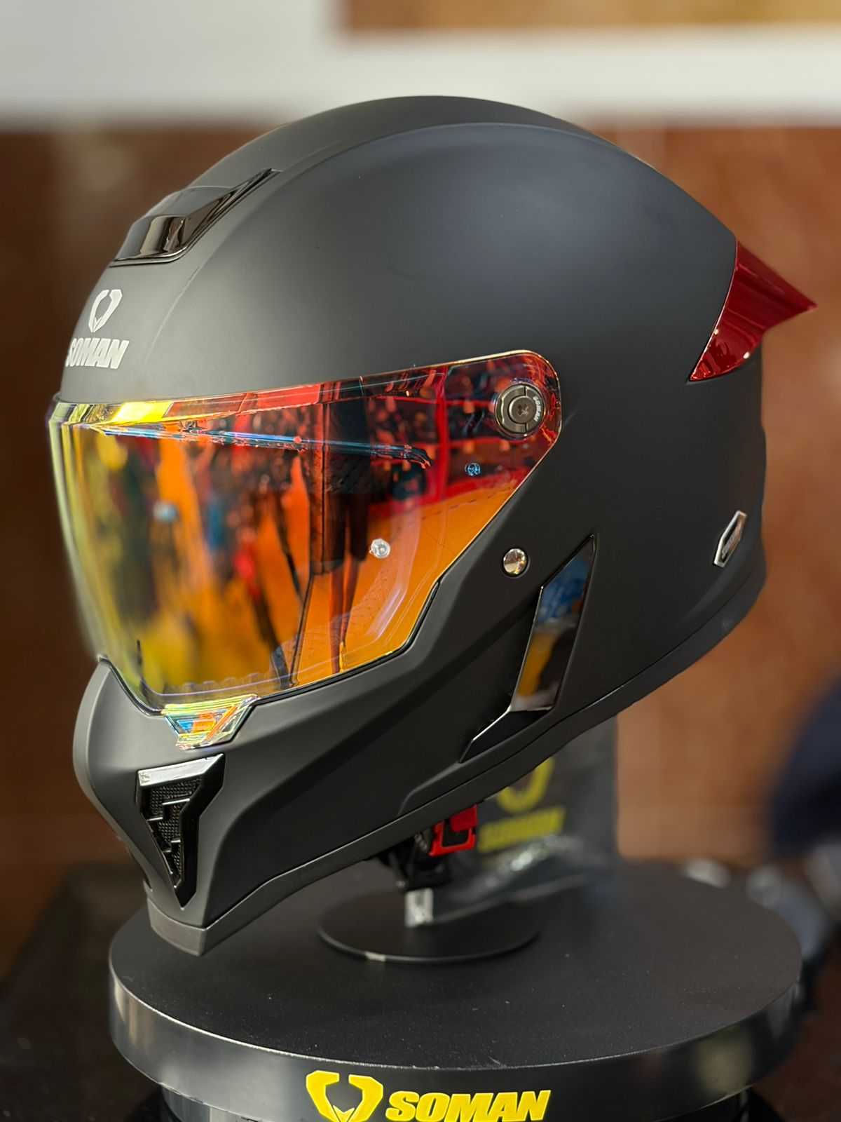 CASCO INTEGRAL SOMAN RUROC BLACK MATT ALERON ROJO TALLA L