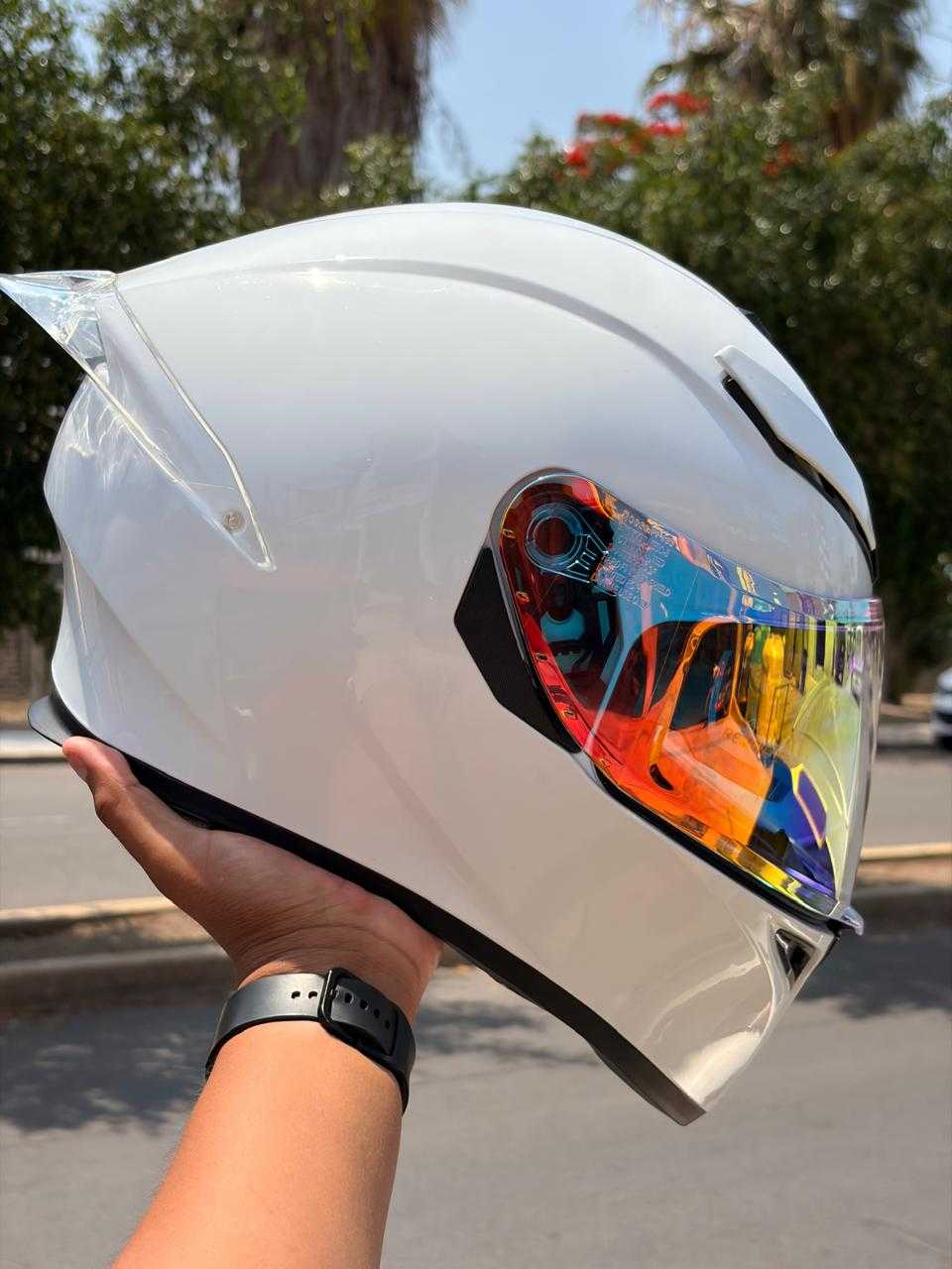 CASCO INTEGRAL BIHR SAFIRO WHITE VISOR IRIDIUM RED TALLA M