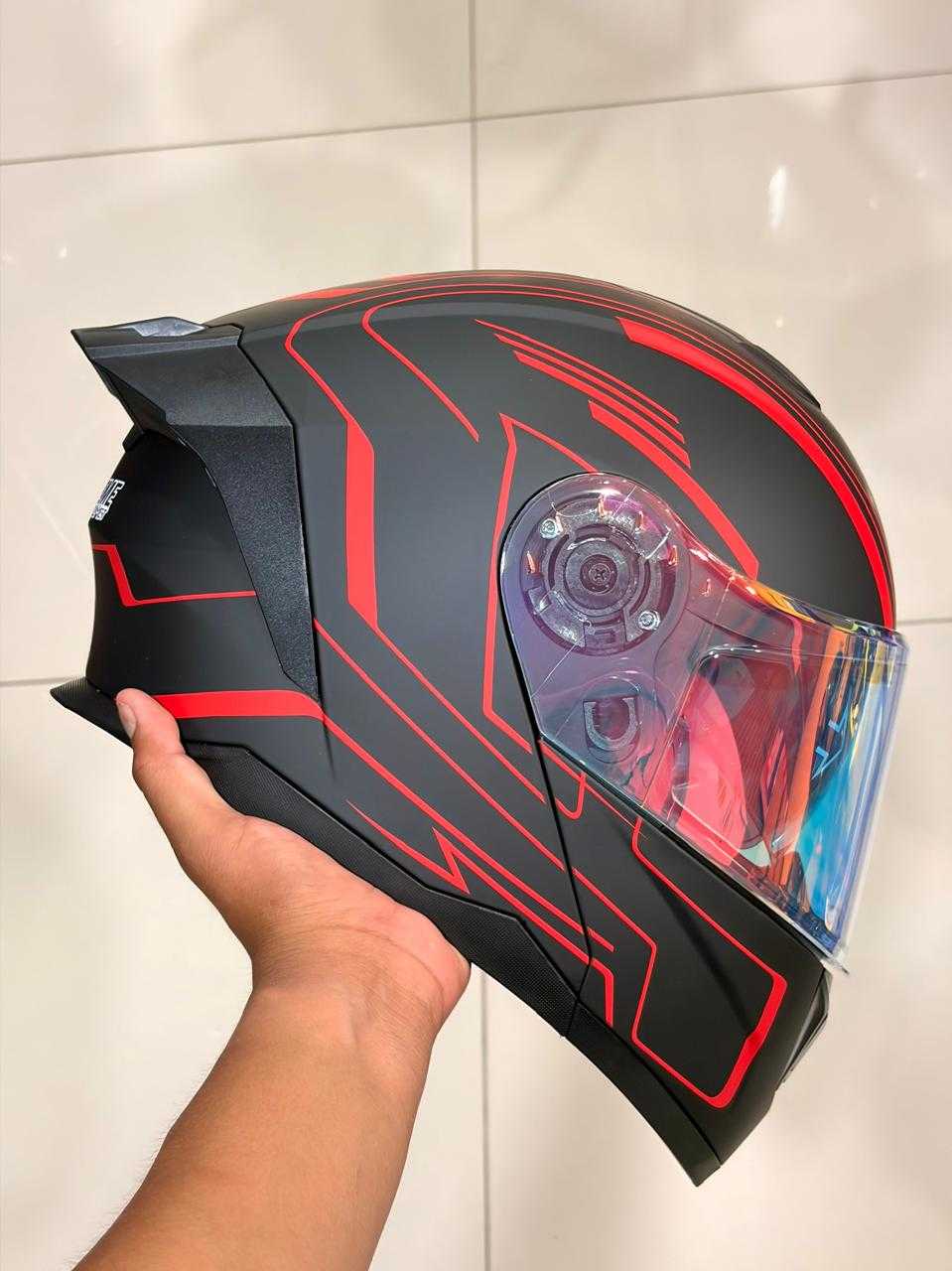 CASCO ABATIBLE XTREME ST900 RED LINE LED TALLA M