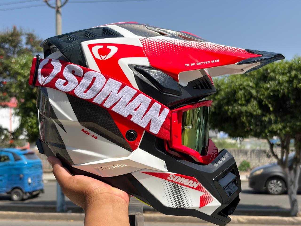 CASCO CROSS SOMAN M14 ROJO Y BLANCO GLOSS TALLA L
