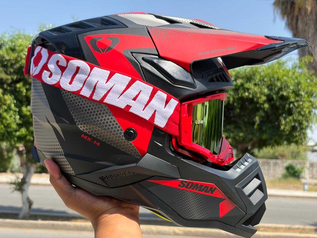 CASCO CROSS SOMAN M14 ROJO Y NEGRO MATT TALLA M