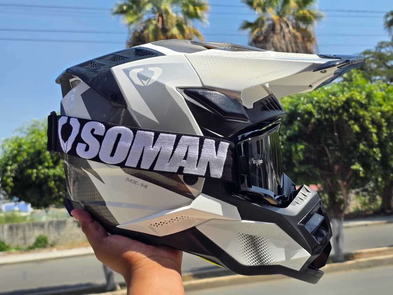 CASCO CROSS SOMAN M14 BLANCO Y NEGRO BRILLANTE TALLA XL