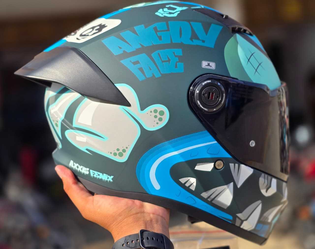 CASCO INTEGRAL AXXIS FENIX ANGRY FACE AZUL MATE TALLA XL